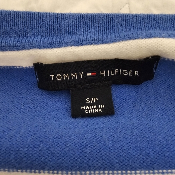 Tommy Hilfiger Blue and White Striped V-Neck Sweater Women's Size Small - Picture 6 of 10